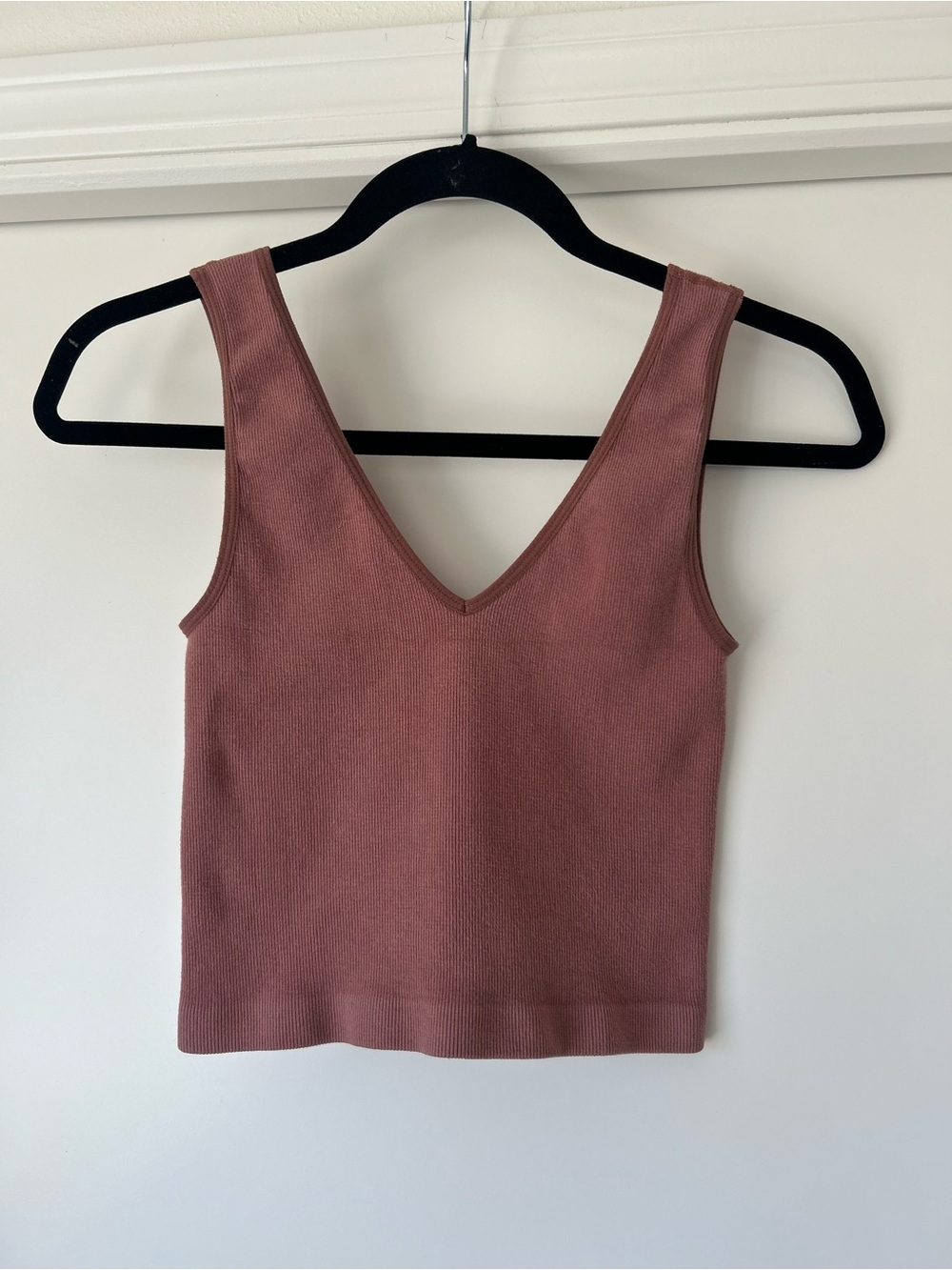 Ribbed V-Neck Tank Top - Mauve Rose